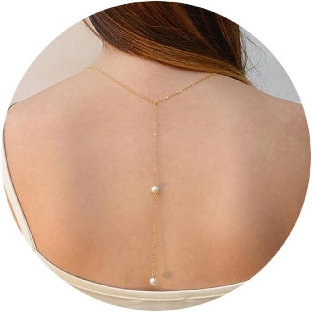 Elegant Gold Pearl Backdrop Necklace For Brides  Adjustable Body Chain Jewelry